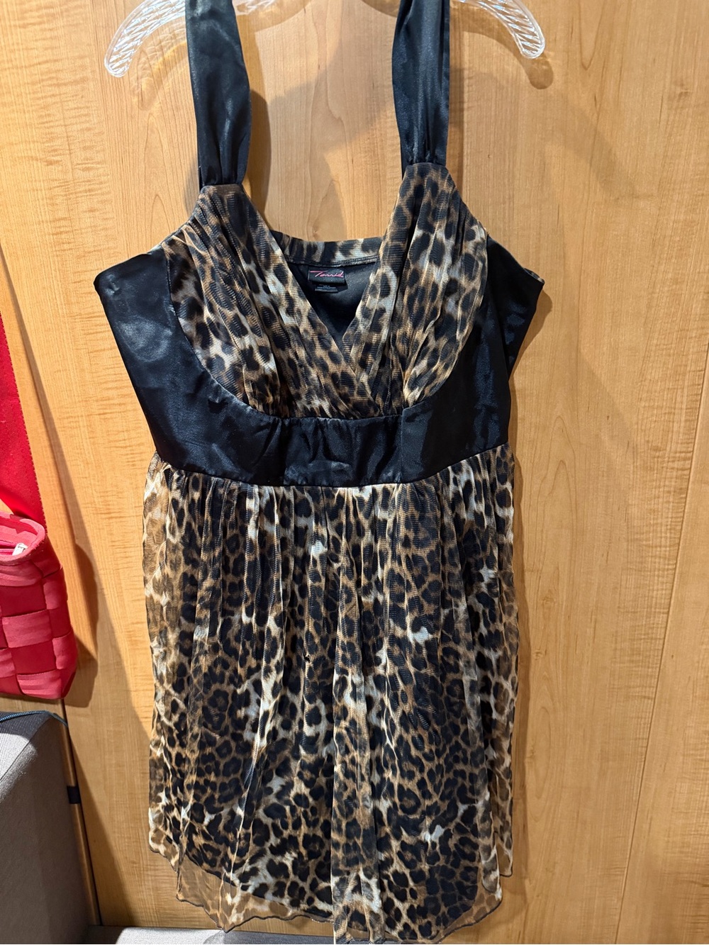 Leopard Print Party Dress with Black Satin Accents